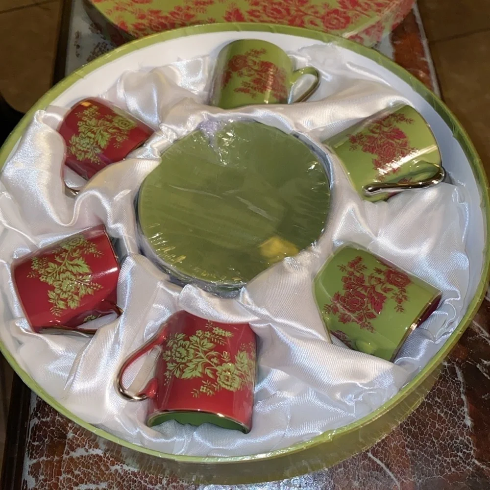New classic Coffee tea flowers and leafs espresso cups with saucers Set Of 6
